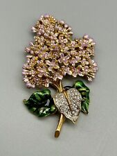 Broche Joan Rivers flor lilás roxo verde esmalte cristal tom dourado comprar usado  Enviando para Brazil