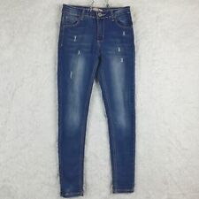 Usado, Calça jeans feminina Pitbull skinny cintura alta azul denim lavagem média desgastada 8 comprar usado  Enviando para Brazil