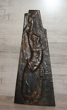 Vintage copper wall hanging plaque woman with distaff and spindle for sale  Shipping to South Africa