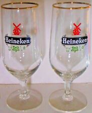 Pair of Vintage 7" Heineken Windmill Footed Pilsner Beer Glasses With GOLD RIM for sale  Shipping to Canada