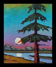 HAWKINS Landscape Original Moon River Tree Impressionism Oil Painting Art Signed for sale  Shipping to Canada