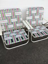 Used, 2 Vintage Sunbean Folding Webbed Lawn Chairs Low Multicolor Beach Chair  for sale  Shipping to South Africa