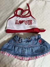 Build a Bear Clothes Love Heart Tank Top Blue Denim Skirt Embroidered 2 Pieces, used for sale  Shipping to South Africa