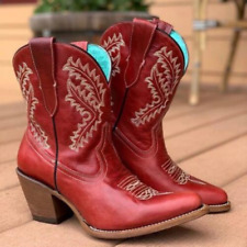 Usado, Bordado Feminino Casual Cowboy meia panturrilha Botas apontado Toe Sapatos De Salto Grosso comprar usado  Enviando para Brazil