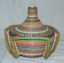 Cesta tejida con tapa multicolor paja redonda gruesa de 10x10" tortillas multiusos segunda mano  Embacar hacia Argentina