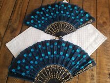 Bridas de fiesta plegables de tela bordada turquesa pavo real lentejuelas segunda mano  Embacar hacia Argentina