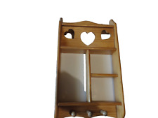 Wooden Wall Shelf Knick knack With  Cut Out swinging HEART and coat pegs for sale  Shipping to South Africa