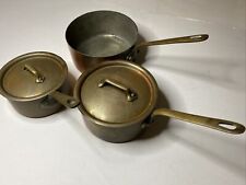 Set Of 3 Copper Pots 2 Lids MADE IN FRANCE Brass Handles French Kitchen Read Des for sale  Shipping to South Africa