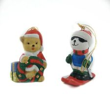 Skiing Polar Bear Sunglasses Teddy Bear Presents Christmas Ornaments Lot of 2 for sale  Shipping to South Africa