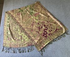 Cachecol vintage Pashmina cashmere lã mistura de seda xale envoltório vermelho verde ouro 70x28" comprar usado  Enviando para Brazil