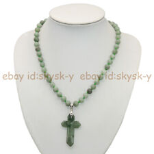 Natural A Green Jade Jadeite 6/8/10mm Round Gems Beaded Cross Pendant Necklace for sale  Shipping to South Africa