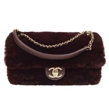 CHANEL Classic Single Flap Double Chain Shoulder Bag Brown Fur 26491268 45647 til salgs  Frakt til Norway