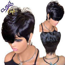 Used,  Short Bob Wavy Wig With Bangs Machine Made No Lace Wig Human Hair Pixie Cut Wig for sale  Shipping to South Africa
