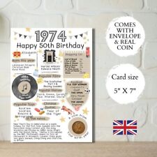 50th Birthday Card With 1974 Coin & Envelope - Choose your Card Colour -British for sale  Shipping to South Africa