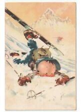 Tarjeta de Navidad de Epoca Snow Mountain Child Fall con tus esquís segunda mano  Embacar hacia Argentina