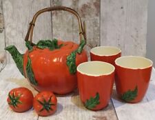 Vintage Japanese Tomato Teapot Maruhon ware Japan 6 Pc Tea Set Salt Pepper Cups for sale  Shipping to South Africa