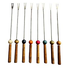 SET OF 8 - Stainless Steel Fondue Forks Wood Handle Color Coded Japan - MCM VTG for sale  Shipping to South Africa
