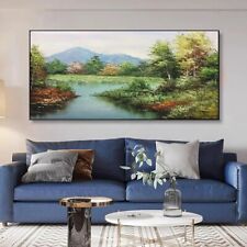 Pintura texturizada pintada à mão paisagem lago floresta sala de estar moderna comprar usado  Enviando para Brazil
