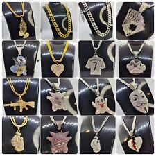 14ct Banhado A Ouro/Prata ❄ Iced Out Masculino Pingente + Colar 🔥 Hip Hop Jewellery 💥 comprar usado  Enviando para Brazil