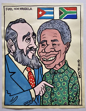 FIDEL CASTRO & NELSON MANDELA Cuba Drawing by LACOSTE from Cuban Poster Gallery for sale  Shipping to South Africa