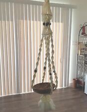 Macrame Large Marbled Beads 5 Foot Plant Hanger Tassels Boho Vintage 70s White for sale  Shipping to South Africa