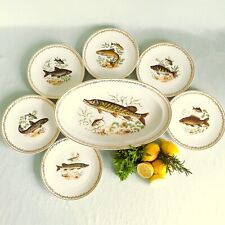 Limoges Fish Dinnerware Set. SIX Fish Dinner Plates and Fish Platter. Porcelain, used for sale  Shipping to South Africa
