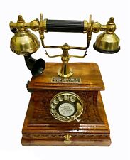 Decoración de teléfono coleccionable antiguo estilo rotatorio grabado en madera antiguo en funcionamiento , usado segunda mano  Embacar hacia Argentina