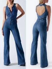 Macacão jeans feminino retrô fino sem mangas sem costas diário casual jeans alargado, usado comprar usado  Enviando para Brazil