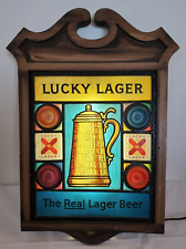 Vintage Lucky Lager Beer Sign Lighted Hanging WORKS for sale  Shipping to Canada