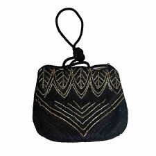 Used, Ladies Beaded Night Handbag Black Gold Satin Purse Shoulder Clutch Bag for sale  Shipping to South Africa