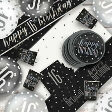 Glitz Black/Silver 16th Birthday Party Tableware Decoration Plates Banners Age16 for sale  Shipping to South Africa