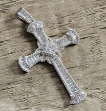 Heavy Sterling Silver 925 Cross CLEAR WHITE CUBIC ZIRCONIA, Large. for sale  Shipping to South Africa