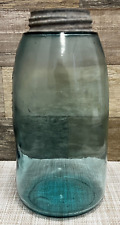 Antiguo frasco de vidrio azul agua con tapa de zinc de 1/2 galón patente de Mason's segunda mano  Embacar hacia Argentina