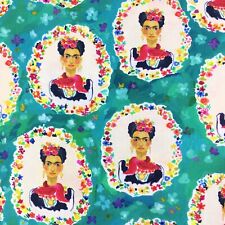 Tela de algodón Frida Kahlo azul verde azulado artista mexicano acolchado artesanía segunda mano  Embacar hacia Mexico