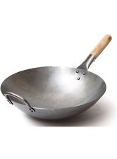 "Artesanal Wok Tradicional Martillado a Mano Acero Carbono Pow Wok con Madera 14" segunda mano  Embacar hacia Argentina