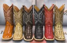 Botas de vaquero con estampado de cola de cocodrilo para hombre cuero genuino punta cuadrada occidental botas, usado segunda mano  Embacar hacia Argentina