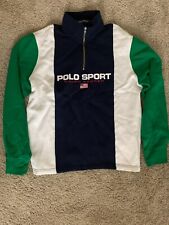 Polo Sport Ralph Lauren 1/4 Zíper Azul Branco Verde Suéter Pulôver de Lã Grande comprar usado  Enviando para Brazil