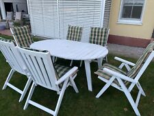 Gebraucht, Gartenmöbel Holz massiv weiß Tisch mit 6 Stühlen + Polsterauflagen gebraucht kaufen  Erbach