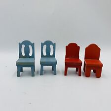 Casa de muñecas Strombecker de colección 4 piezas misc muebles madera rojo azul sillas comedor segunda mano  Embacar hacia Argentina