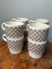 Vintage MCM McCoy Brown Cream Checker Daisy Stacking Mug Cup USA Set Of 8 Retro, used for sale  Shipping to South Africa