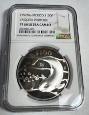 1992 México Silver 100 Pesos, Vaquita Marsopa, km# 566, NGC PF 68 Ultra Cameo segunda mano  Embacar hacia Argentina