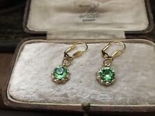 Vintage Peridot Green Crystal ,Seed Pearl Drop Hook Pierced Earrings Gold Plated for sale  ASHFORD