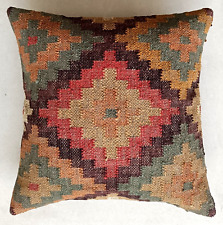 Jute Cushion Cover Home Deco Vintage Throw Case Square Kilim Pillow Handmade 18" for sale  Shipping to South Africa