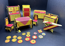Vintage Built-Rite Cardboard Doll House Kitchen Furniture Red Yellow, used for sale  Shipping to South Africa