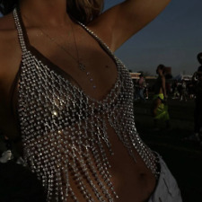 Sutiã de malha strass borla corrente biquíni corpo festival sexy cristal joia vestido, usado comprar usado  Enviando para Brazil