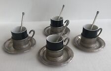 Vintage Monopoli Italian Espresso Cup Set 4 Cups Saucers Spoons Black Porcelain for sale  Shipping to South Africa