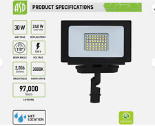 30W LED Flood Light Outdoor Knuckle Mt 3000K Warm White 3056Lm 120V UL Open Box, used for sale  Shipping to South Africa