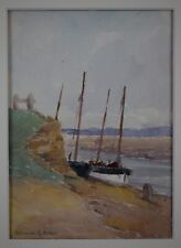 Cornish Luggers. Watercolour by listed St Ives artist Edmund G Fuller RBA, c1920 for sale  Shipping to South Africa