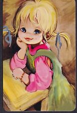 1 NARROW MODERN SWAP PLAYING CARD LITTLE WIDE EYED GIRL IN PIGTAILS, used for sale  Shipping to South Africa