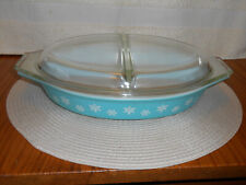 Used, Vintage Pyrex 1 1/2 Quart Divided Casserole Dish with Lid Turquoise Snowflake for sale  Shipping to South Africa